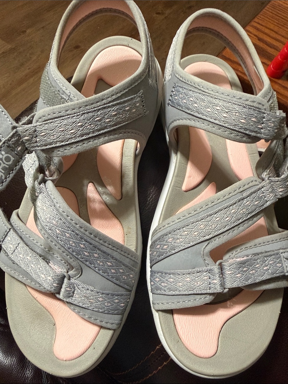 Women's Grey and Pink Comfort Strap Sandals